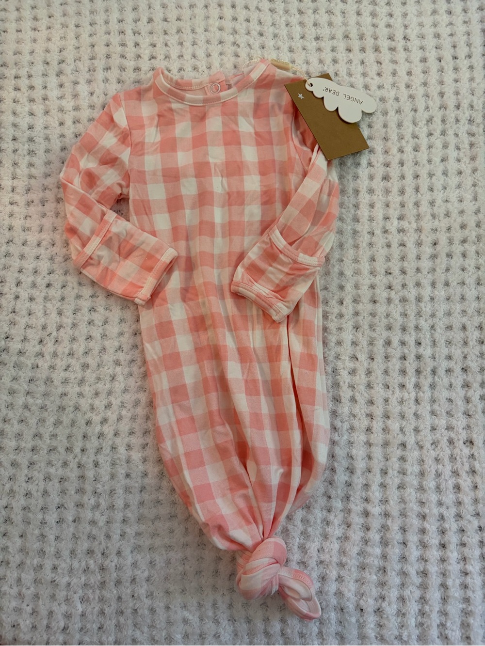 Angel Dear Pink Gingham Knot Gown - Long Sleeve Sleep Sack